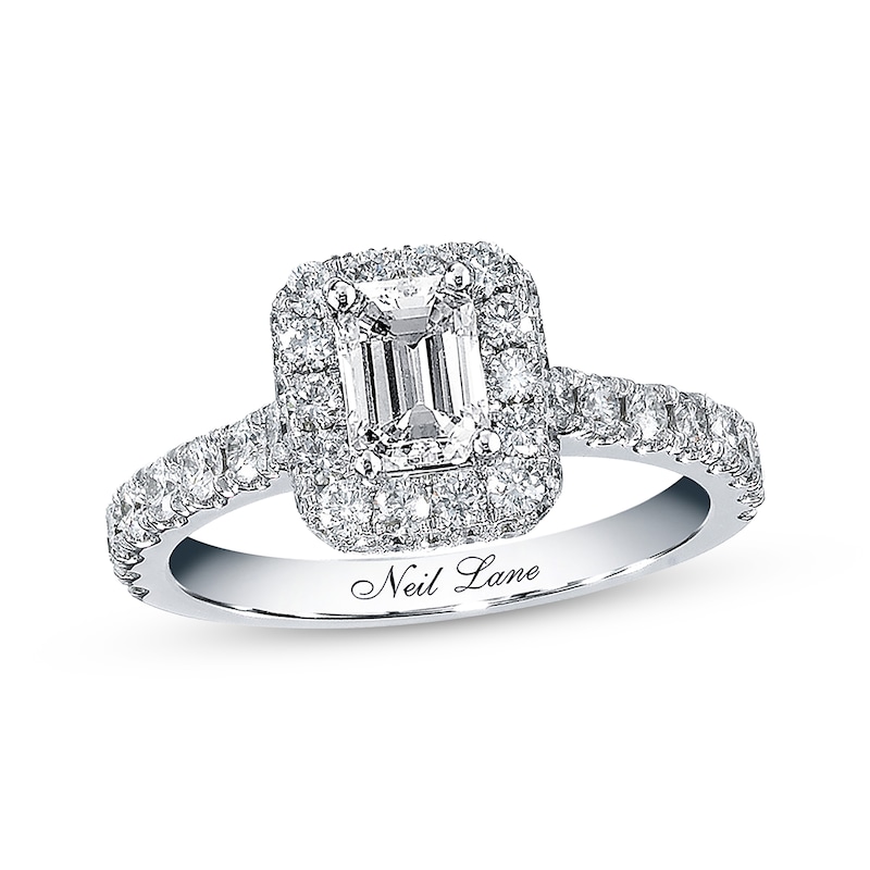 Main Image 1 of Previously Owned Neil Lane Diamond Engagement Ring 1-3/8 ct tw Emerald & Round-cut 14K White Gold Size 7