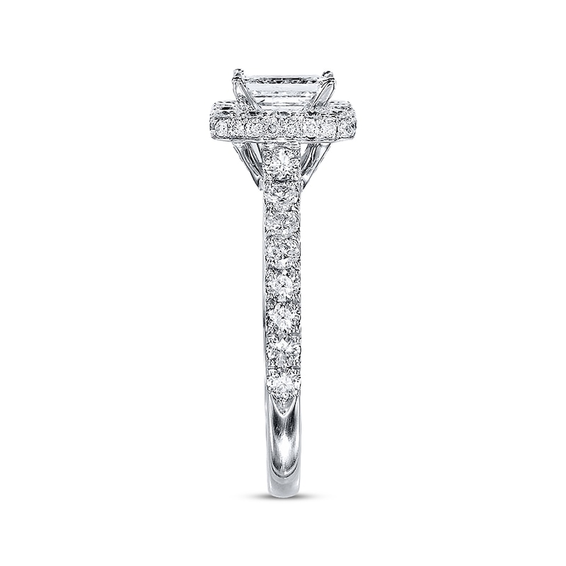 Main Image 2 of Previously Owned Neil Lane Diamond Engagement Ring 1-3/8 ct tw Emerald & Round-cut 14K White Gold Size 7