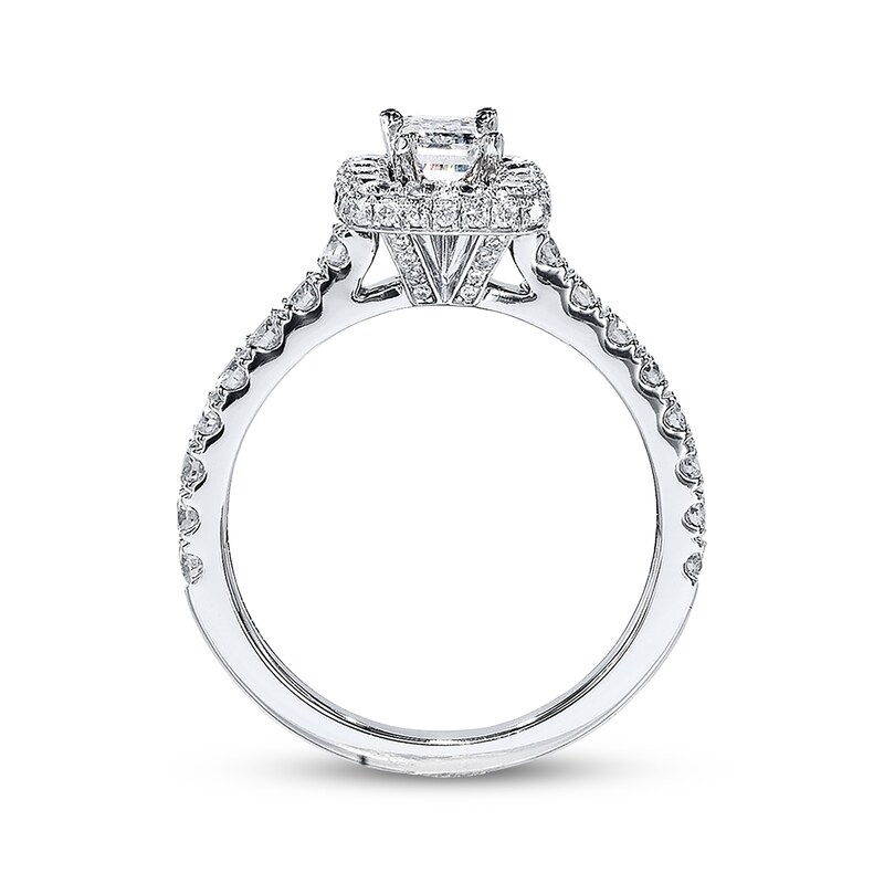Main Image 3 of Previously Owned Neil Lane Diamond Engagement Ring 1-3/8 ct tw Emerald & Round-cut 14K White Gold Size 7
