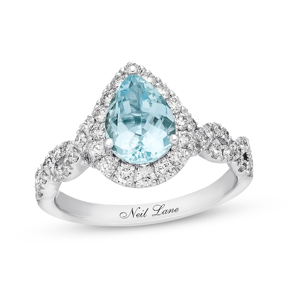 Previously Owned Neil Lane Aquamarine Engagement Ring 3/4 ct tw Round-cut Diamonds 14K White Gold Size 10.5