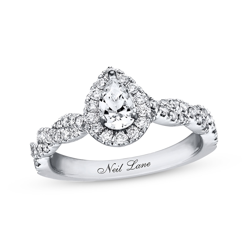 Previously Owned Neil Lane Engagement Ring 3/4 ct tw Pear & Round-cut Diamonds 14K White Gold - Size 4.5