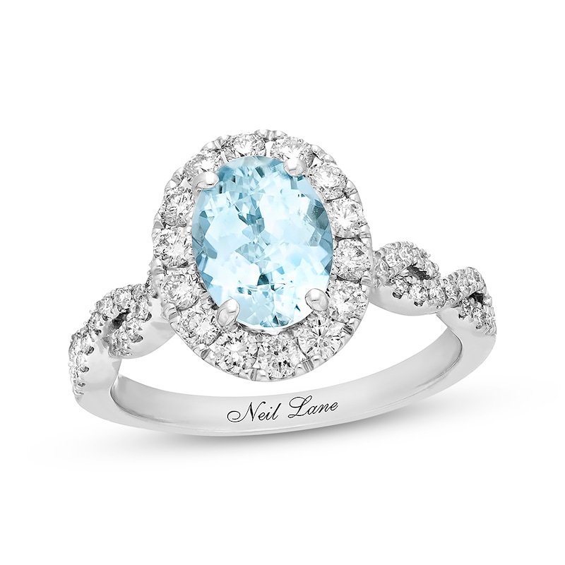 Previously Owned Neil Lane Aquamarine Engagement Ring 3/4 ct tw Round-cut Diamonds 14K White Gold - Size 4