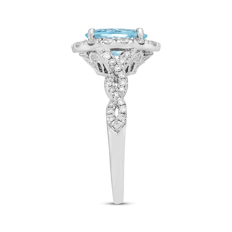 Previously Owned Neil Lane Aquamarine Engagement Ring 3/4 ct tw Round-cut Diamonds 14K White Gold - Size 4