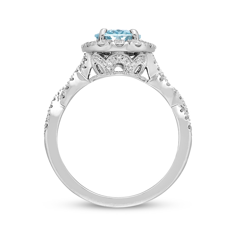 Previously Owned Neil Lane Aquamarine Engagement Ring 3/4 ct tw Round-cut Diamonds 14K White Gold
