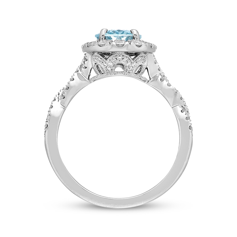 Previously Owned Neil Lane Aquamarine Engagement Ring 3/4 ct tw Round-cut Diamonds 14K White Gold - Size 4