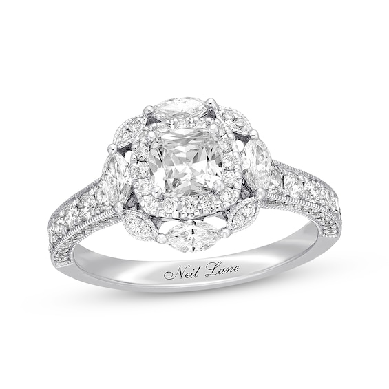 Previously Owned Neil Lane Diamond Engagement Ring 1-5/8 ct tw Cushion, Marquise & Round-cut 14K White Gold 4