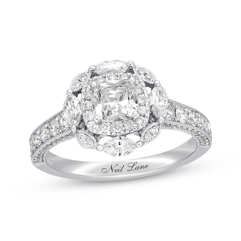 Main Image 1 of Previously Owned Neil Lane Diamond Engagement Ring 1-5/8 ct tw Cushion, Marquise & Round-cut 14K White Gold - Size 4