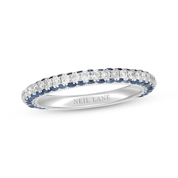 Previously Owned Neil Lane Diamond & Blue Sapphire Anniversary Band 1/2 ct tw 14K White Gold Size 7.5