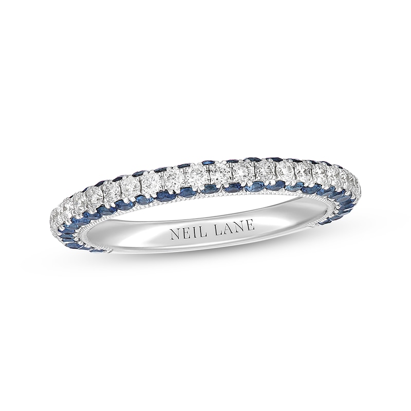 Main Image 1 of Previously Owned Neil Lane Diamond & Blue Sapphire Anniversary Band 1/2 ct tw 14K White Gold - Size 7.5