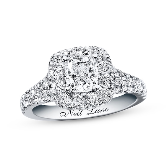 Previously Owned Neil Lane Engagement Ring 2-1/6 ct tw Cushion & Round-cut Diamonds 14K White Gold Size