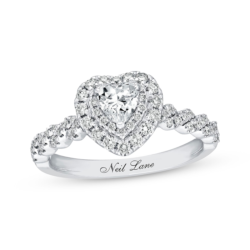 Previously Owned Neil Lane Engagement Ring 3/4 ct tw Heart & Round-cut Diamonds 14K White Gold - Size 10