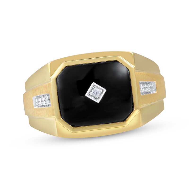 Previously Owned Men's Black Onyx & Diamond Ring 10K Yellow Gold