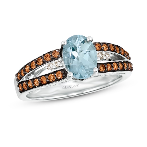 Previously Owned Le Vian Natural Aquamarine Ring 3/8 ct tw Diamonds 14K Vanilla Gold