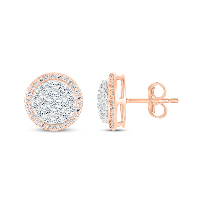 Main Image 3 of Previously Owned Multi-Diamond Stud Earrings 1-1/8 ct tw Round-cut 10K Rose Gold