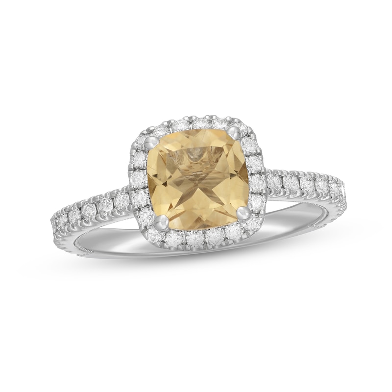Previously Owned Neil Lane Cushion-cut Citrine Engagement Ring 5/8 ct tw Diamonds 14K White Gold