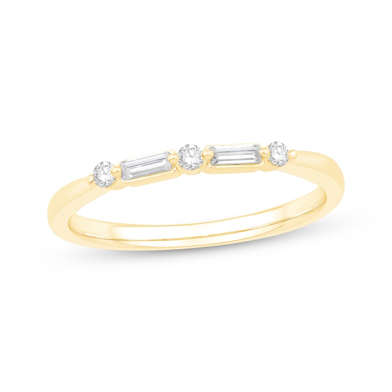 Main Image 1 of Previously Owned Diamond Anniversary Ring 1/5 ct tw Round & Baguette-cut 14K Yellow Gold