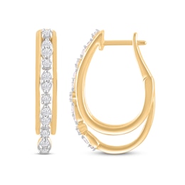 Previously Owned Diamond Oval Hoop Earrings 1/4 ct tw Round-Cut 10K Yellow Gold