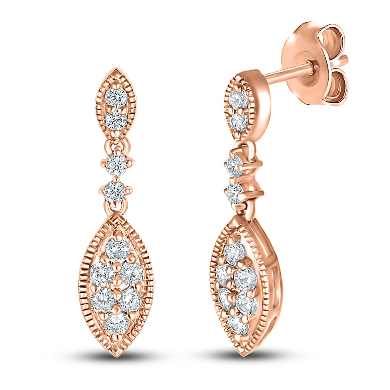 Main Image 1 of Previously Owned Diamond Dangle Earrings 1/2 ct tw Round-cut 10K Rose Gold