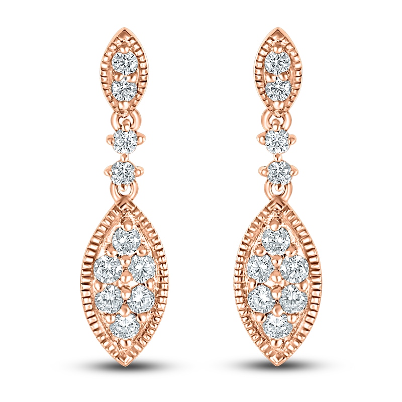 Main Image 2 of Previously Owned Diamond Dangle Earrings 1/2 ct tw Round-cut 10K Rose Gold