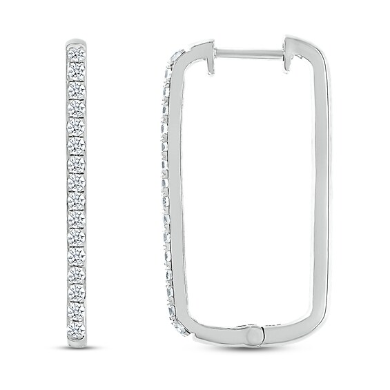Previously Owned Diamond Paperclip Hoop Earrings 1/2 ct tw Round-cut 10K White Gold