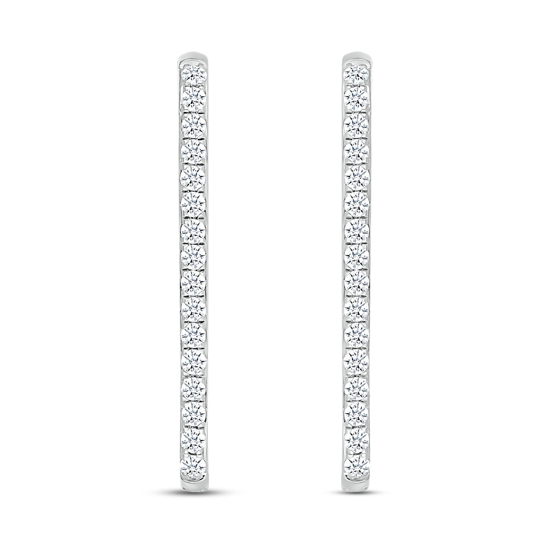 Previously Owned Diamond Paperclip Hoop Earrings 1/2 ct tw Round-cut 10K White Gold