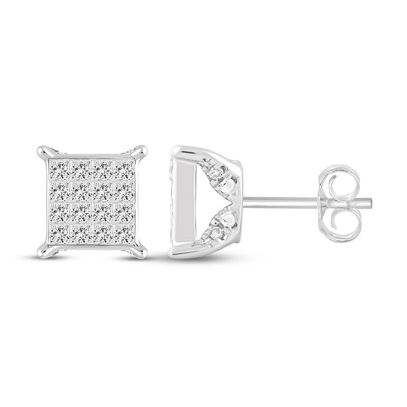 Main Image 1 of Previously Owned Men's Diamond Stud Earrings 1/2 ct tw Square & Round 10K White Gold