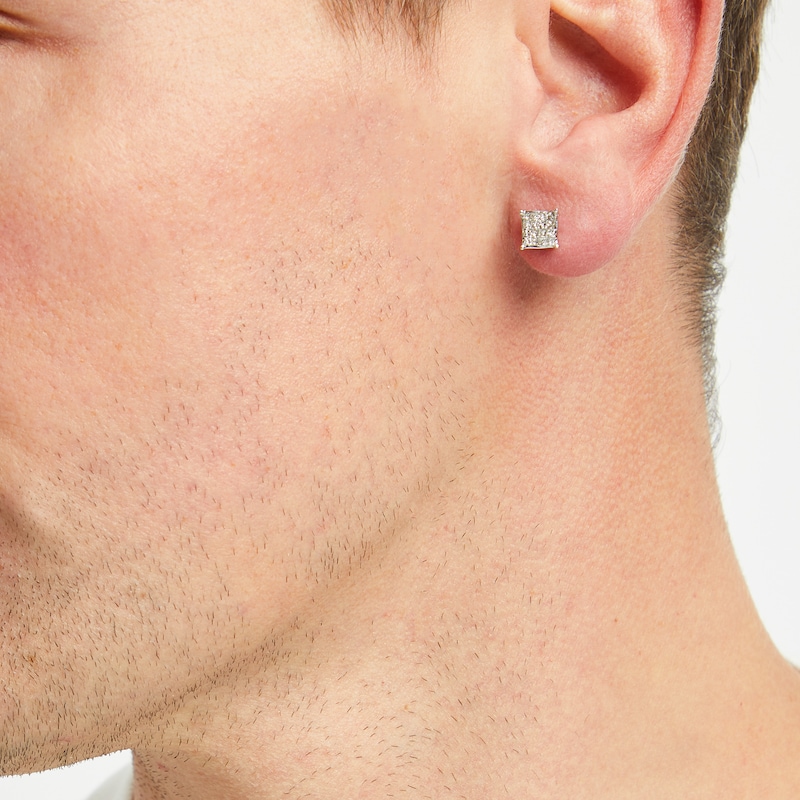 Main Image 2 of Previously Owned Men's Diamond Stud Earrings 1/2 ct tw Square & Round 10K White Gold
