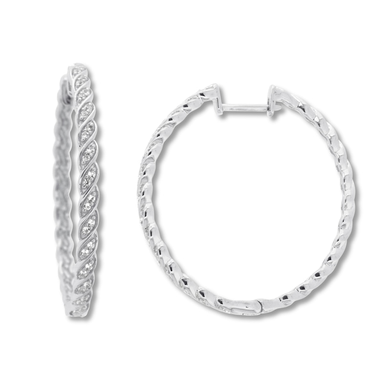Previously Owned Diamond Twist Hoop Earrings 1/4 ct tw Round-cut Sterling Silver