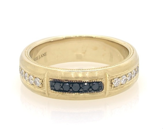 Previously Owned Neil Lane Men's Black & White Diamond Wedding Band 1/3 ct tw Round-cut 14K Yellow Gold
