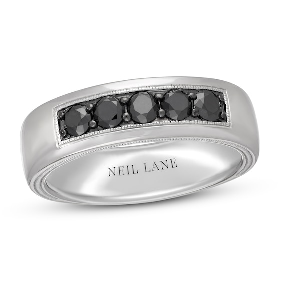 Previously Owned Neil Lane Men's Black Diamond Wedding Band 7/8 ct tw Round-cut 14K White Gold
