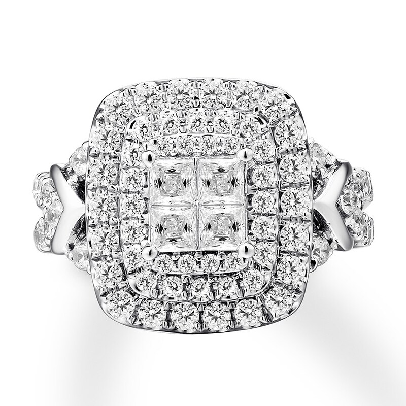 Main Image 1 of Previously Owned Multi-Stone Princess Diamond Engagement Ring 1-3/4 ct tw 14K White Gold