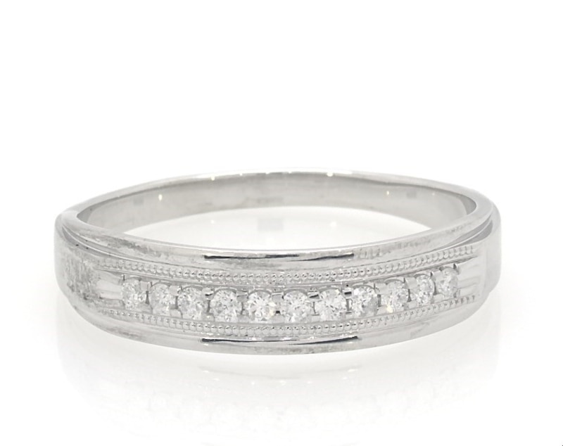 Main Image 1 of Previously Owned Men's Diamond Milgrain Wedding Band 1/4 ct tw 10K White Gold