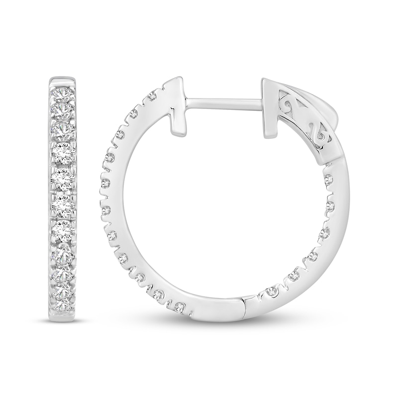 Main Image 1 of Previously Owned Diamond Hoop Earrings 1 ct tw Round-cut 10K White Gold