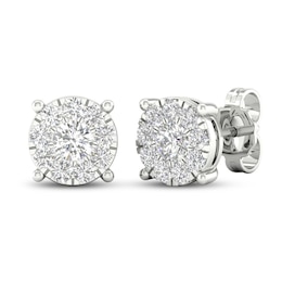 Previously Owned Diamond Halo Stud Earrings 1 ct tw Round-Cut 10K White Gold
