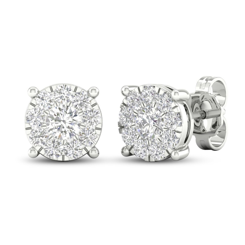 Previously Owned Diamond Halo Stud Earrings 1 ct tw RoundCut 10K White