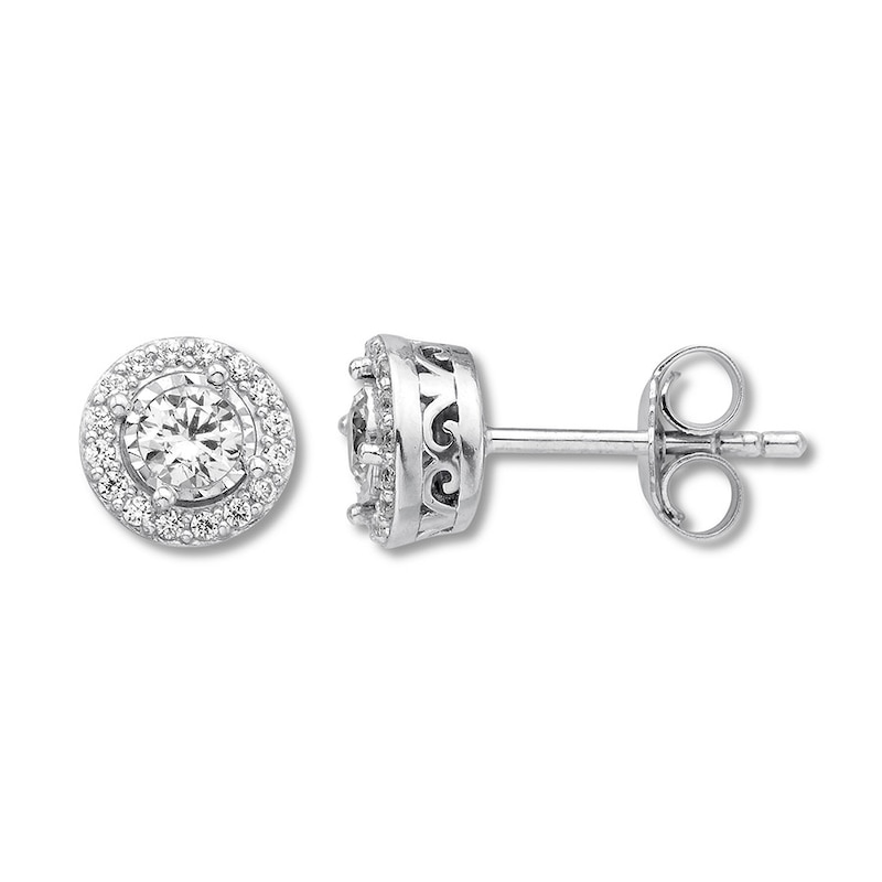 Main Image 1 of Previously Owned Diamond Stud Earrings 1/2 ct tw Round-cut 10K White Gold