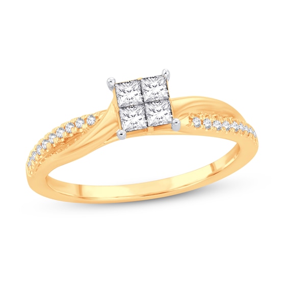 Previously Owned Diamond Engagement Ring 1/3 ct tw Princess & Round-cut 14K Yellow Gold