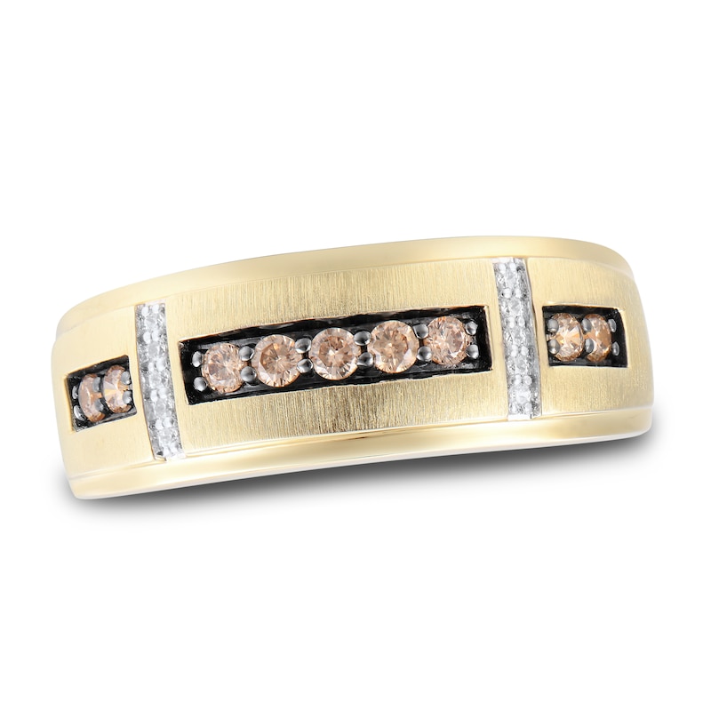 Previously Owned Men's Brown & White Diamond Wedding Band 1/3 ct tw Round-cut 10K Yellow Gold
