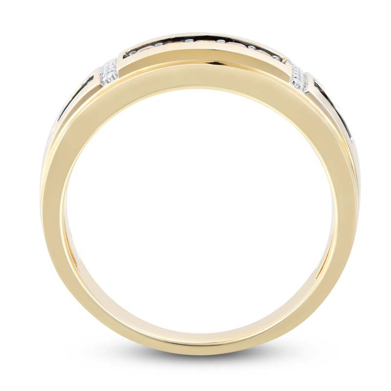 Previously Owned Men's Brown & White Diamond Wedding Band 1/3 ct tw Round-cut 10K Yellow Gold
