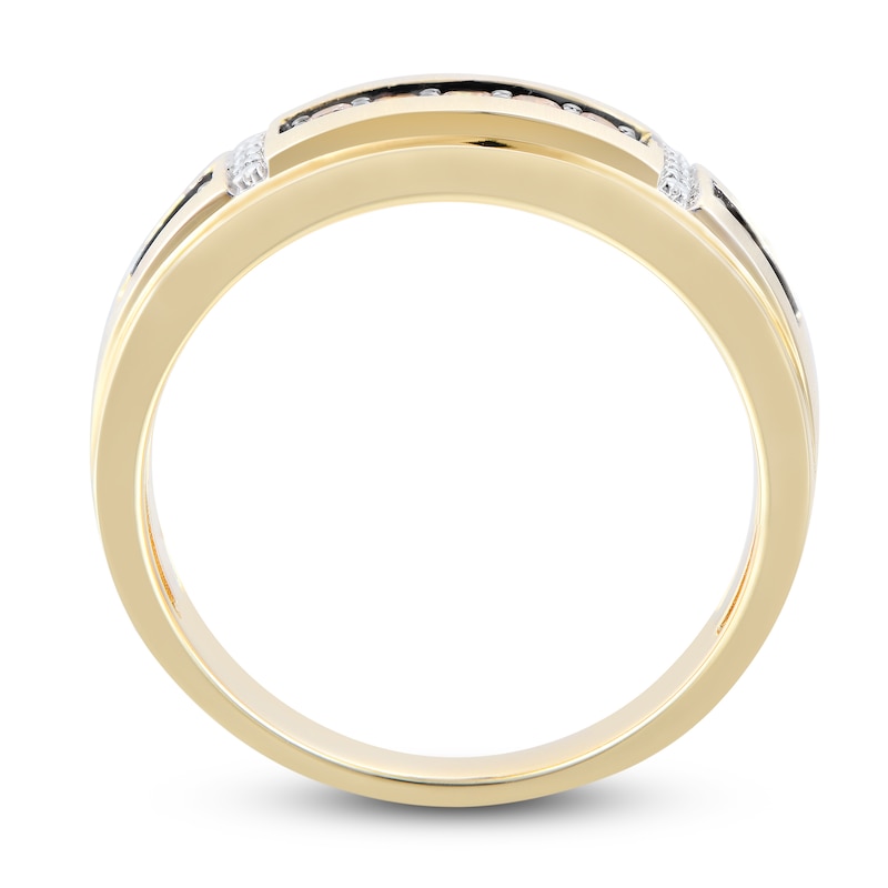 Main Image 3 of Previously Owned Men's Brown & White Diamond Wedding Band 1/3 ct tw Round-cut 10K Yellow Gold