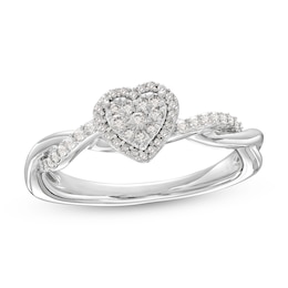 Hallmark Diamonds Multi-Stone Heart Frame Promise Ring 1/4 ct tw Sterling Silver