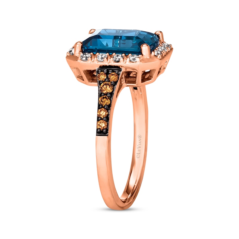 Previously Owned Le Vian Blue Topaz Ring 1/3 ct tw Diamonds 14K Strawberry Gold