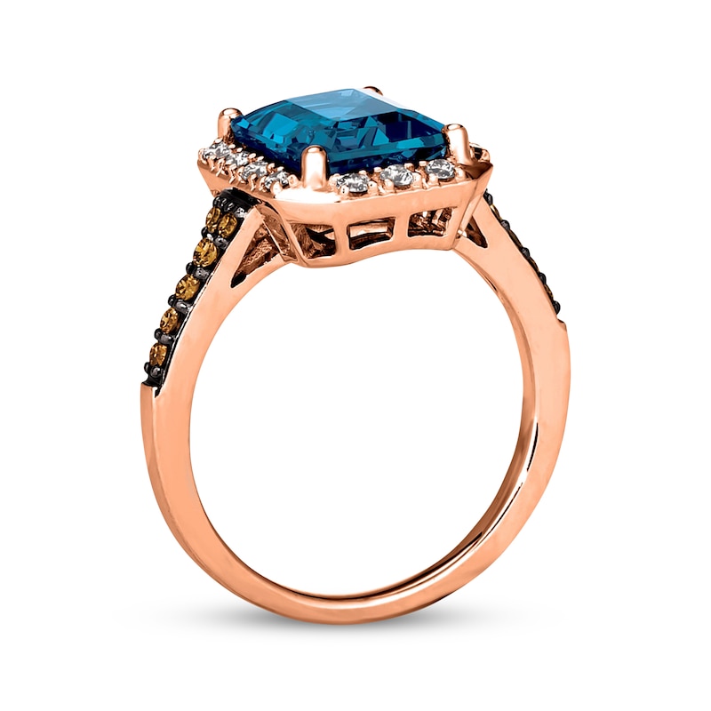 Previously Owned Le Vian Blue Topaz Ring 1/3 ct tw Diamonds 14K Strawberry Gold