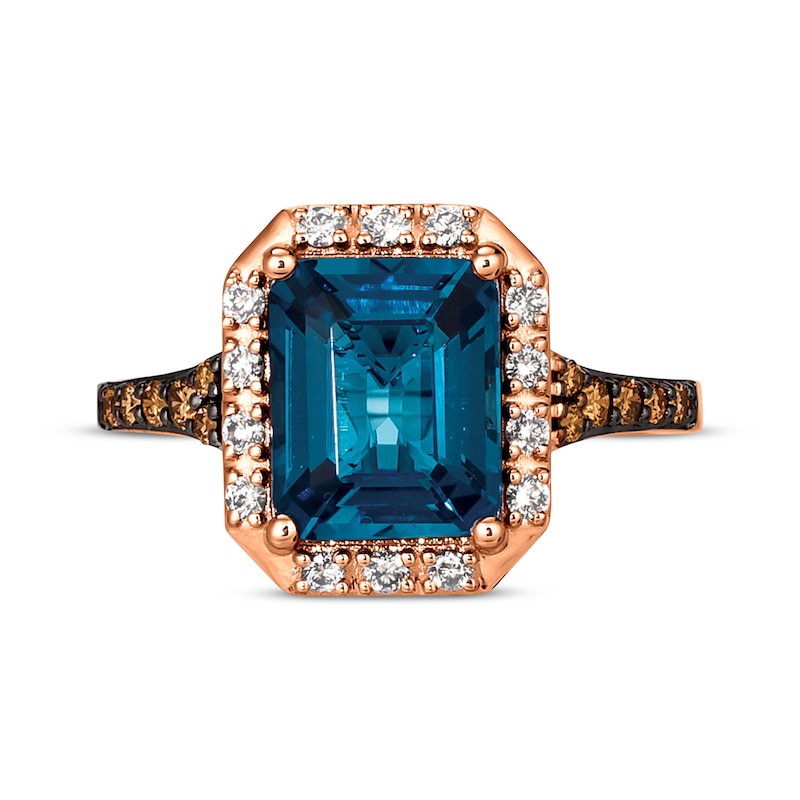Previously Owned Le Vian Blue Topaz Ring 1/3 ct tw Diamonds 14K Strawberry Gold