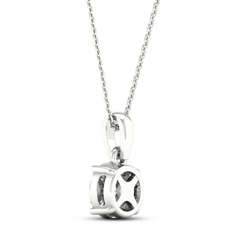 Main Image 4 of Previously Owned Diamond Halo Necklace 1/10 ct tw Round-Cut 10K White Gold 18"
