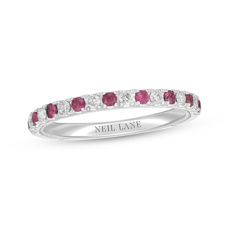 Main Image 1 of Previously Owned Neil Lane Ruby Anniversary Band 1/5 ct tw Round-cut Diamonds 14K White Gold - Size 9.5