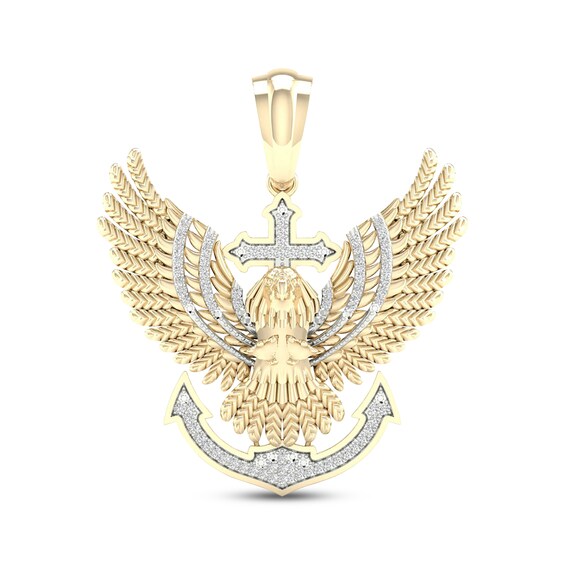 Previously Owned Men's Eagle & Anchor Diamond Pendant 1/5 ct tw Round-cut 10K Yellow Gold