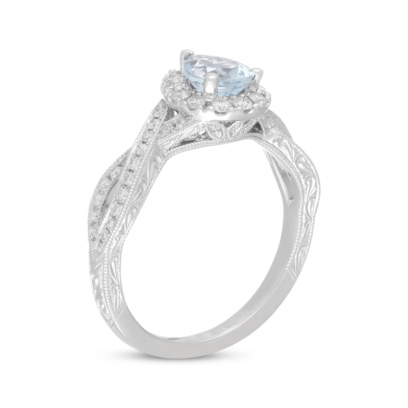 Previously Owned Neil Lane Aquamarine Engagement Ring 1/2 ct tw Pear & Round-cut Diamonds 14K White Gold