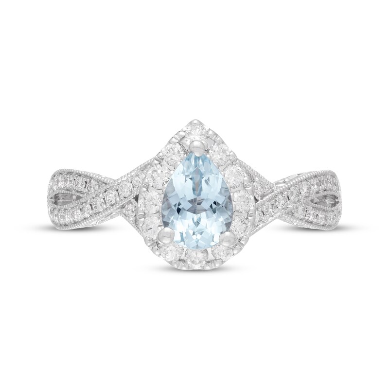 Previously Owned Neil Lane Aquamarine Engagement Ring 1/2 ct tw Pear & Round-cut Diamonds 14K White Gold