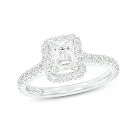 Previously Owned THE LEO Diamond Engagement Ring 1-1/4 ct tw Emerald & Round-cut 14K White Gold
